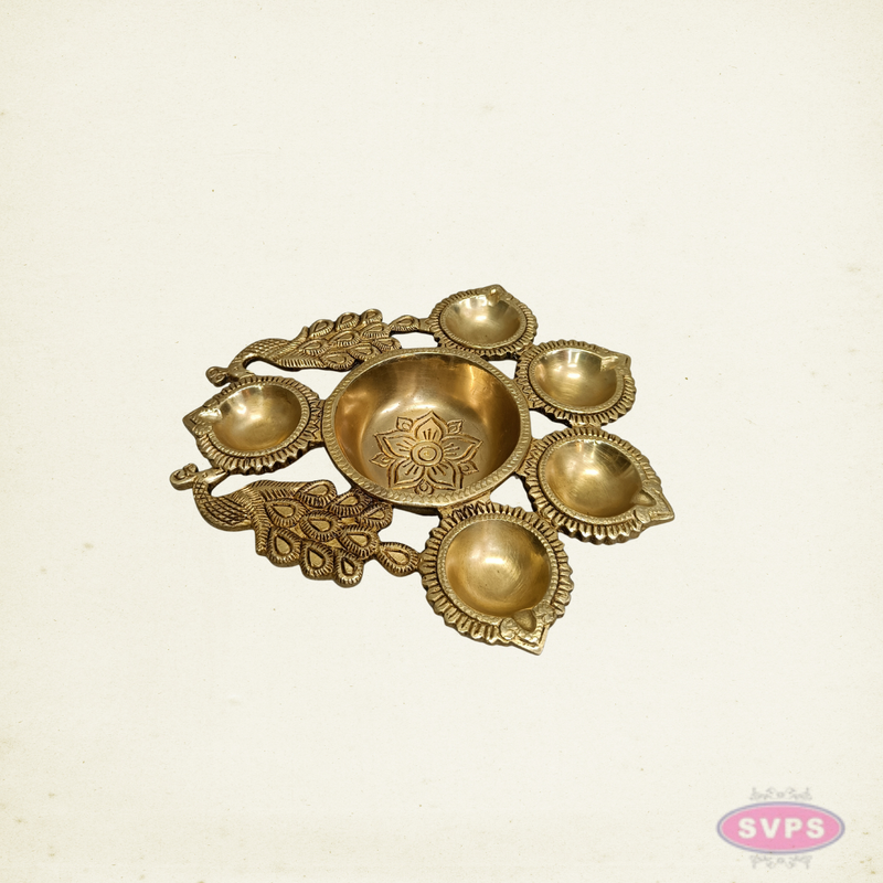 Brass Peacock Deepam with 5 Diyas – Traditional Pooja Lamp for Home Temple