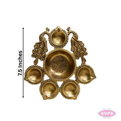 Brass Peacock Deepam with 5 Diyas – Traditional Pooja Lamp for Home Temple