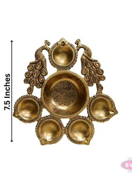 Brass Peacock Deepam with 5 Diyas – Traditional Pooja Lamp for Home Temple