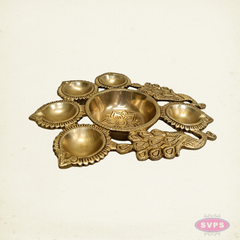 Brass Peacock Deepam with 5 Diyas – Traditional Pooja Lamp for Home Temple