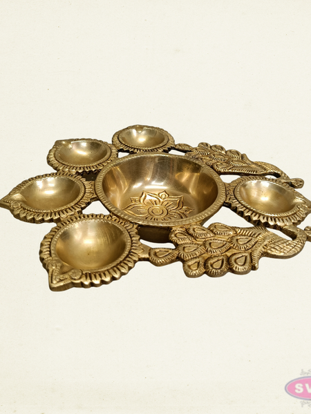 Brass Peacock Deepam with 5 Diyas – Traditional Pooja Lamp for Home Temple