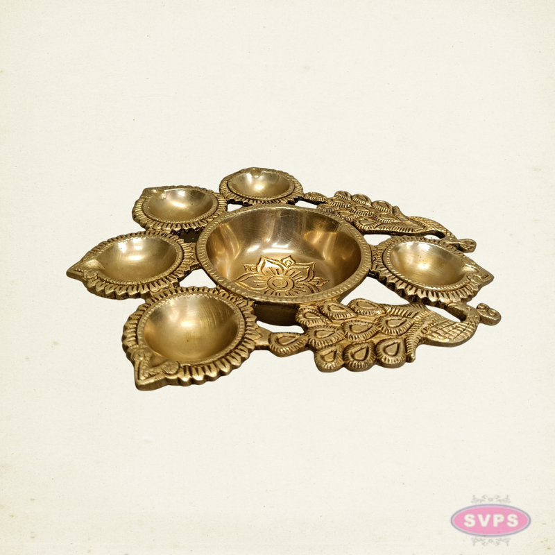 Brass Peacock Deepam with 5 Diyas – Traditional Pooja Lamp for Home Temple