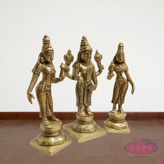 Sri Perumal with Thayar Sridevi & Bhudevi Standing Brass Statue Set