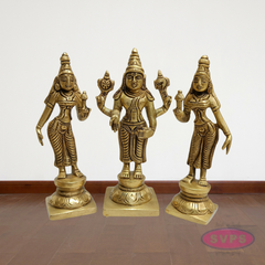 Sri Perumal with Thayar Sridevi & Bhudevi Standing Brass Statue Set