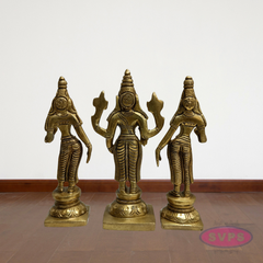 Sri Perumal with Thayar Sridevi & Bhudevi Standing Brass Statue Set