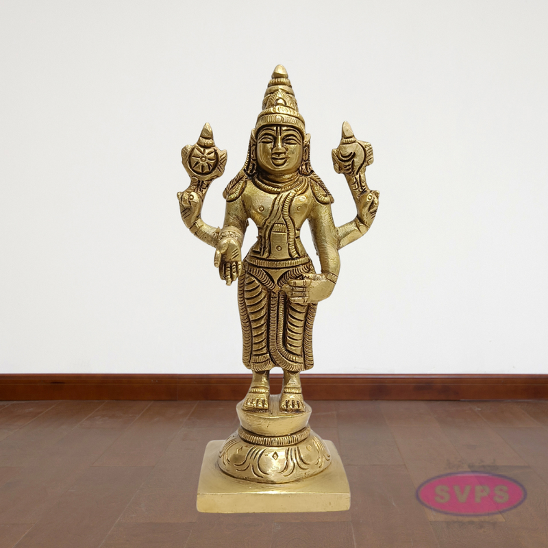 Sri Perumal with Thayar Sridevi & Bhudevi Standing Brass Statue Set