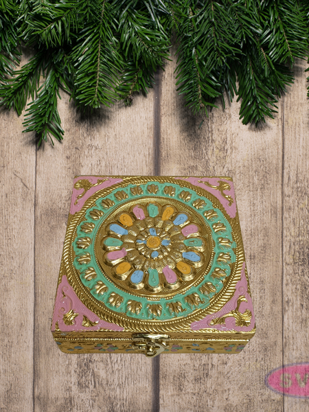 Handcrafted Multicolor Mandala Design Metal Jewelry Box – Decorative Storage Box