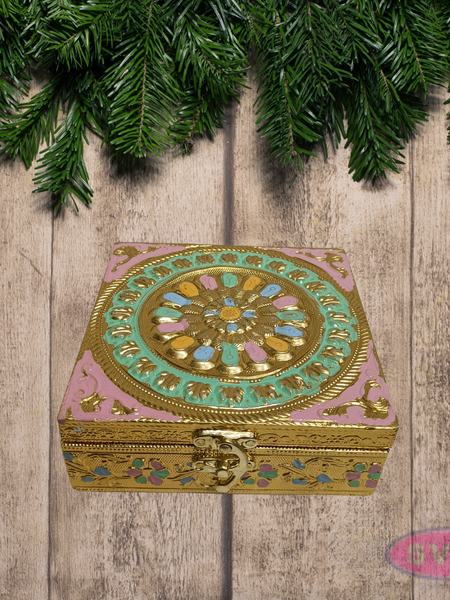 Handcrafted Multicolor Mandala Design Metal Jewelry Box – Decorative Storage Box