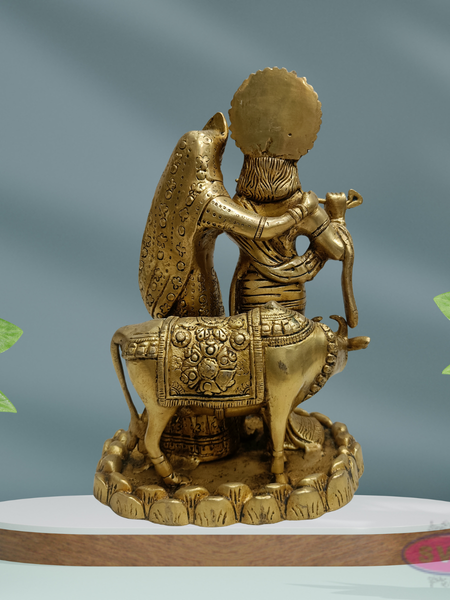 Antique Finish Brass Radha Krishna Idol with Lotus Base – 10 Inches