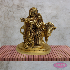 Radha Krishna with Cow Brass Idol 4 Inches (Krishna Playing Flute)