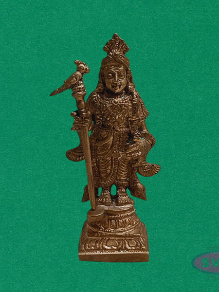 Handcrafted Panchalogha Murugan Idol – Lord Subramanya with Vel & Peacock