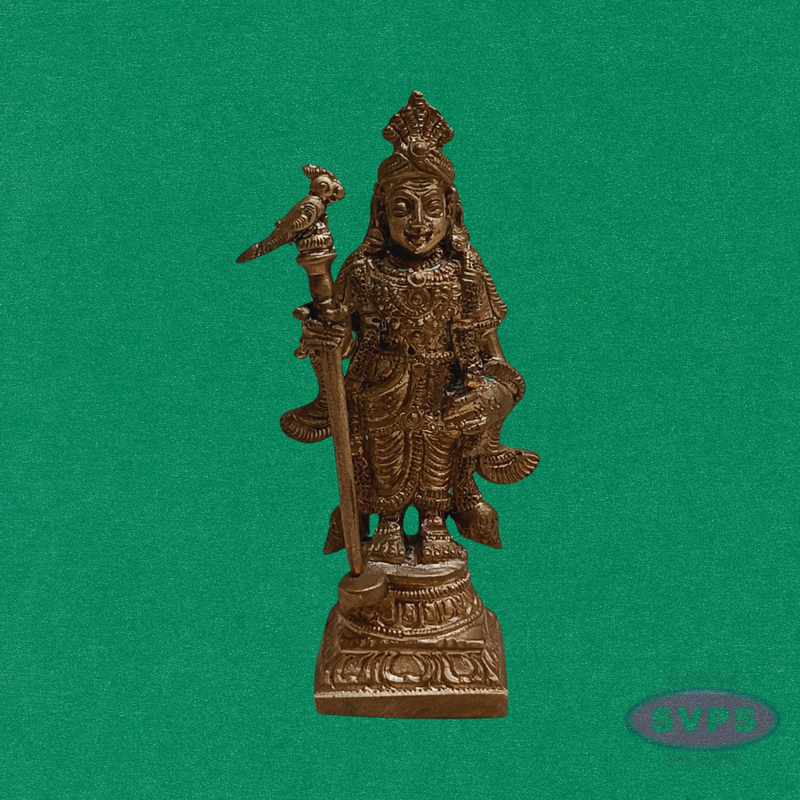 Handcrafted Panchalogha Murugan Idol – Lord Subramanya with Vel & Peacock