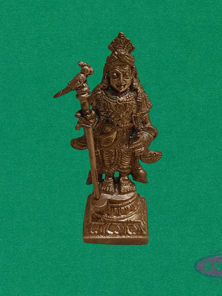 Handcrafted Panchalogha Murugan Idol – Lord Subramanya with Vel & Peacock