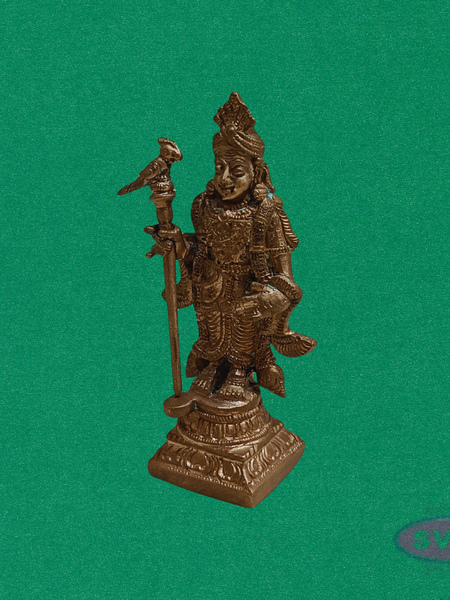 Handcrafted Panchalogha Murugan Idol – Lord Subramanya with Vel & Peacock