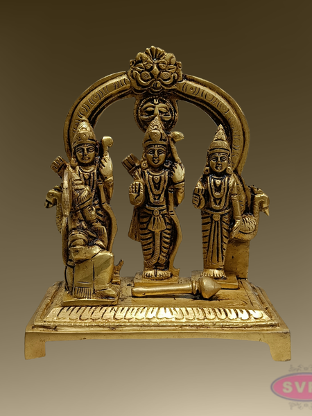 6 Inch Rama Parivar Brass Idol – Sita, Lakshmana & Hanuman with Arch | Ram Darbar Pooja Statue