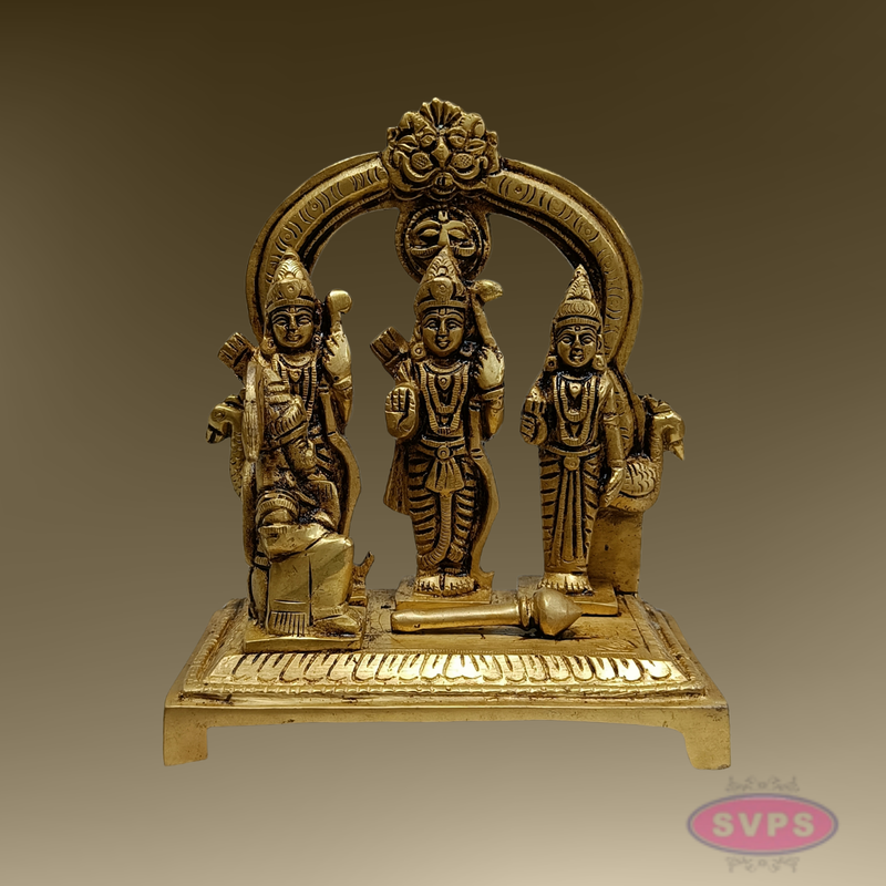 6 Inch Rama Parivar Brass Idol – Sita, Lakshmana & Hanuman with Arch | Ram Darbar Pooja Statue