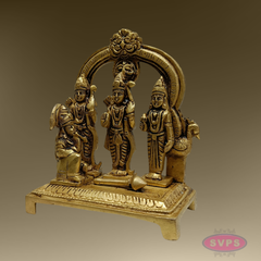 6 Inch Rama Parivar Brass Idol – Sita, Lakshmana & Hanuman with Arch | Ram Darbar Pooja Statue