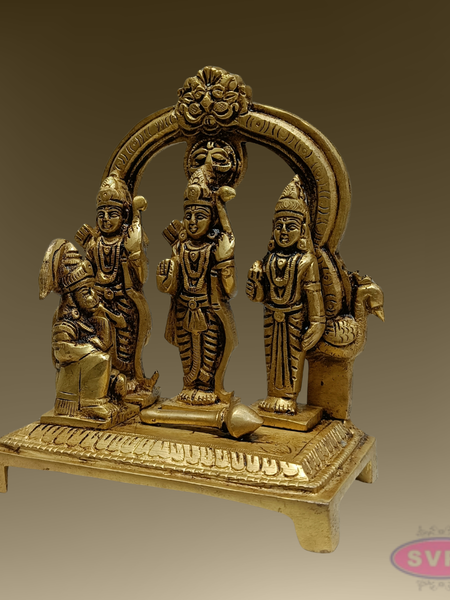6 Inch Rama Parivar Brass Idol – Sita, Lakshmana & Hanuman with Arch | Ram Darbar Pooja Statue