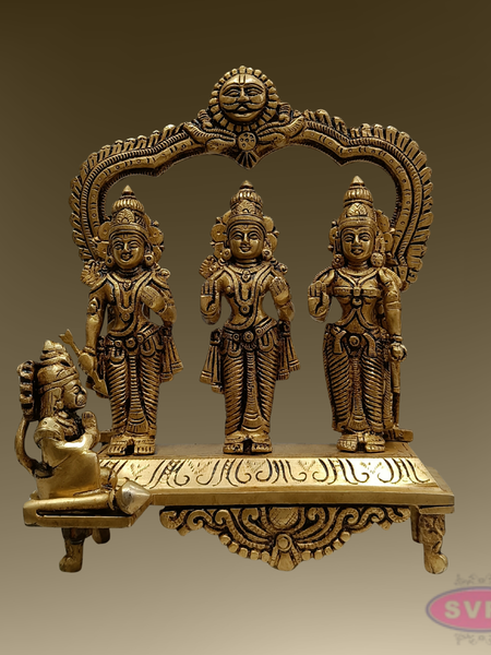 Ram Darbar Brass Idol 9 Inch – Sita Ram Lakshman Hanuman Pooja Set with Arch
