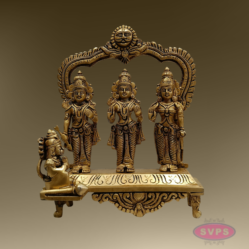 Ram Darbar Brass Idol 9 Inch – Sita Ram Lakshman Hanuman Pooja Set with Arch