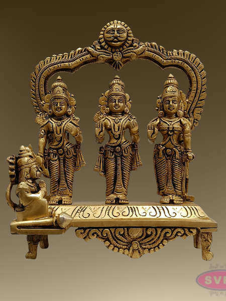Ram Darbar Brass Idol 9 Inch – Sita Ram Lakshman Hanuman Pooja Set with Arch