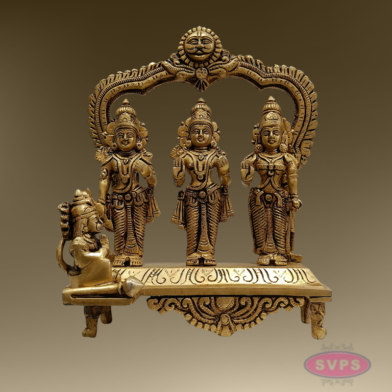 Ram Darbar Brass Idol 9 Inch – Sita Ram Lakshman Hanuman Pooja Set with Arch