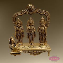 Ram Darbar Brass Idol 9 Inch – Sita Ram Lakshman Hanuman Pooja Set with Arch