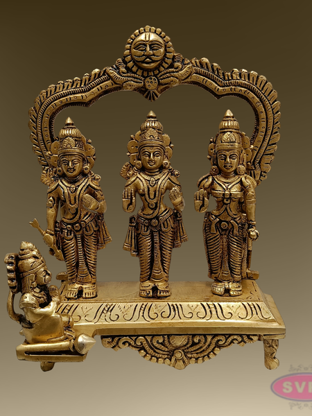 Ram Darbar Brass Idol 9 Inch – Sita Ram Lakshman Hanuman Pooja Set with Arch