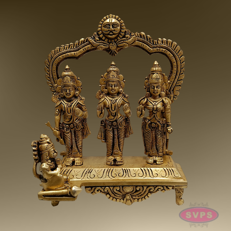 Ram Darbar Brass Idol 9 Inch – Sita Ram Lakshman Hanuman Pooja Set with Arch