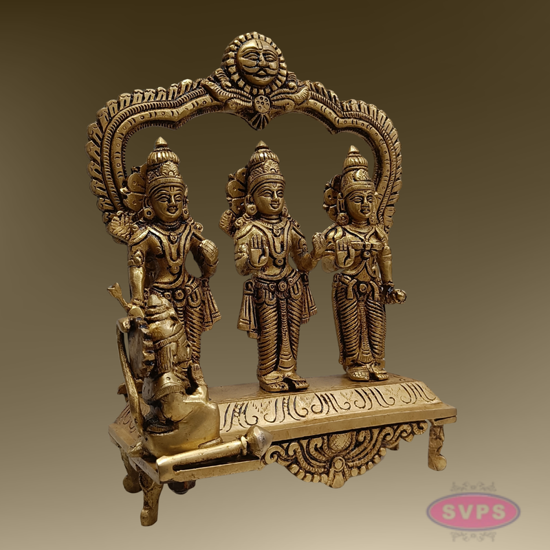 Ram Darbar Brass Idol 9 Inch – Sita Ram Lakshman Hanuman Pooja Set with Arch