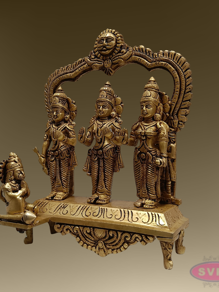Ram Darbar Brass Idol 9 Inch – Sita Ram Lakshman Hanuman Pooja Set with Arch