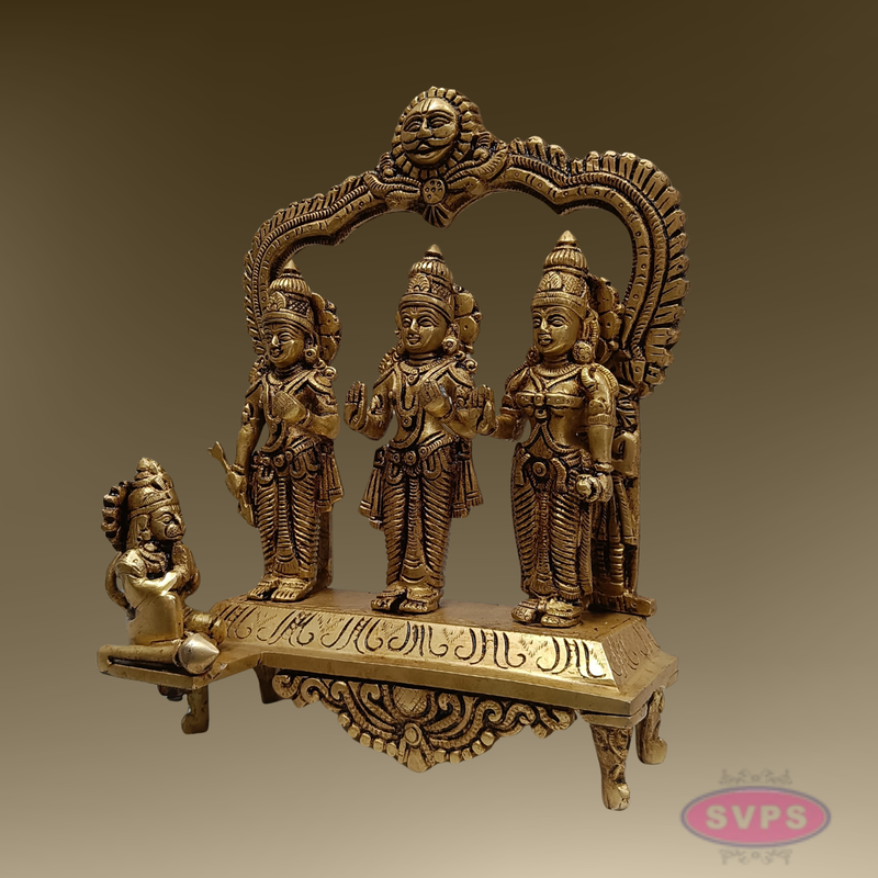 Ram Darbar Brass Idol 9 Inch – Sita Ram Lakshman Hanuman Pooja Set with Arch