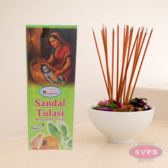 Handrolled Sandal Tulasi Agarbatti – Herbal Incense Sticks for Meditation, Puja & Relaxation