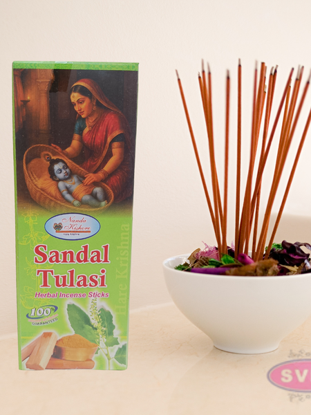 Handrolled Sandal Tulasi Agarbatti – Herbal Incense Sticks for Meditation, Puja & Relaxation