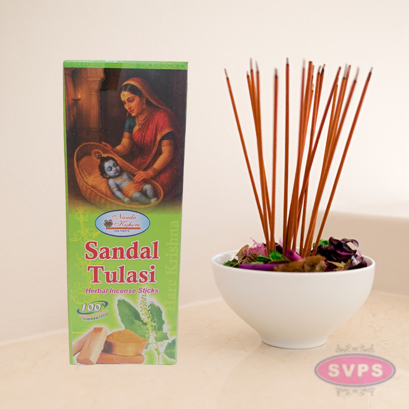 Handrolled Sandal Tulasi Agarbatti – Herbal Incense Sticks for Meditation, Puja & Relaxation
