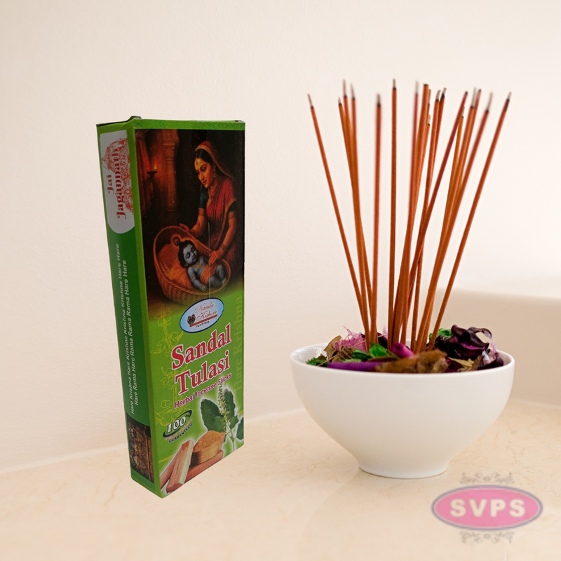 Handrolled Sandal Tulasi Agarbatti – Herbal Incense Sticks for Meditation, Puja & Relaxation