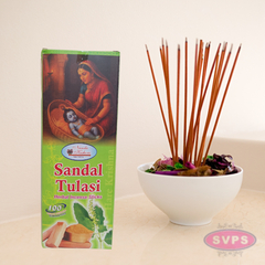 Handrolled Sandal Tulasi Agarbatti – Herbal Incense Sticks for Meditation, Puja & Relaxation