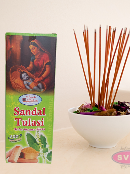 Handrolled Sandal Tulasi Agarbatti – Herbal Incense Sticks for Meditation, Puja & Relaxation
