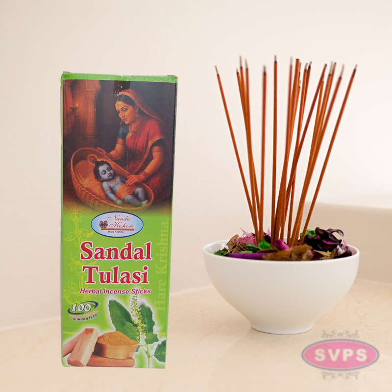 Handrolled Sandal Tulasi Agarbatti – Herbal Incense Sticks for Meditation, Puja & Relaxation