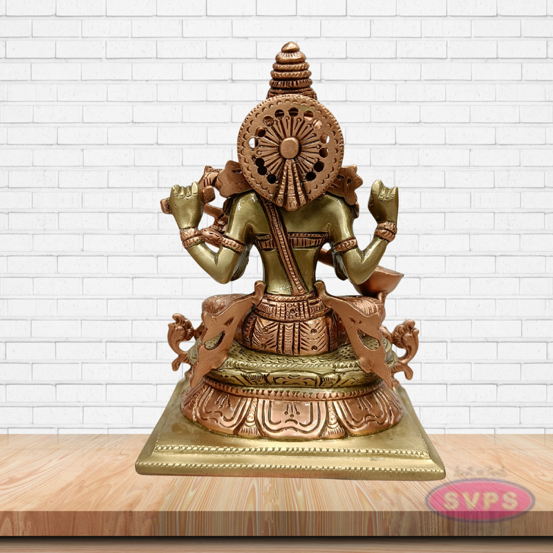Brass Goddess Saraswati Idol with Veena – Handcrafted Vidya Lakshmi Murti for Pooja