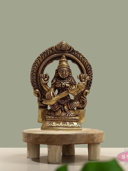 Brass Saraswati Idol Prabhavali Arch