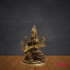 Brass Saraswathi Devi Idol Sitting on Swan – Handcrafted Goddess of Knowledge Statue