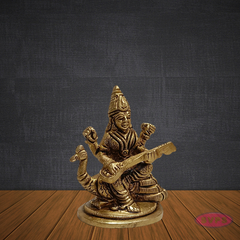 Brass Saraswathi Devi Idol Sitting on Swan – Handcrafted Goddess of Knowledge Statue