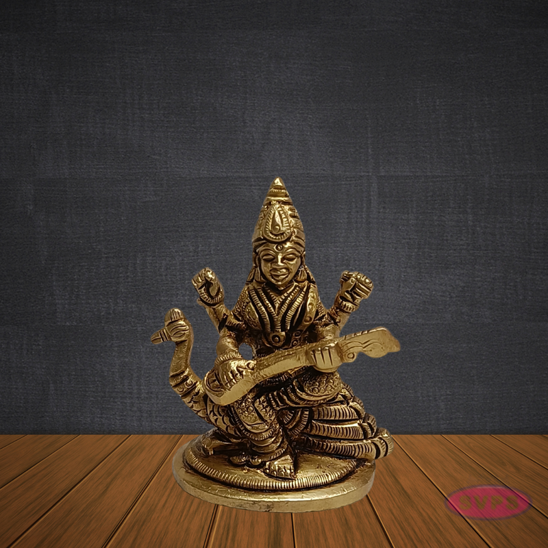 Brass Saraswathi Devi Idol Sitting on Swan – Handcrafted Goddess of Knowledge Statue