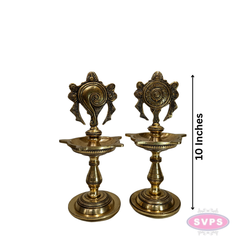 Antique Finish Brass Shankh Chakra Oil Lamp with Divine Design
