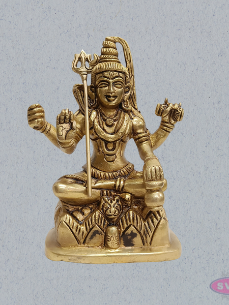Brass Lord Shiva Murti – Seated Mahadev Idol for Home Temple