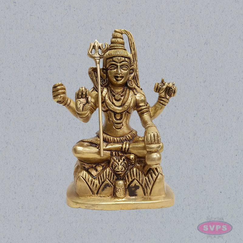 Brass Lord Shiva Murti – Seated Mahadev Idol for Home Temple