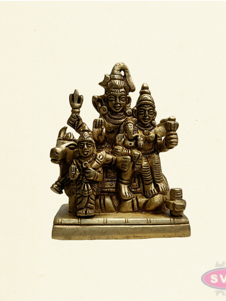 Brass Shiva Family Statue with Lord Murugan, Ganesha & Nandi