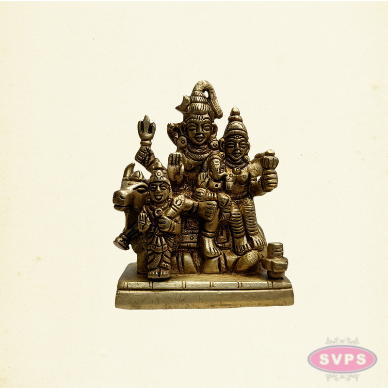 Brass Shiva Family Statue with Lord Murugan, Ganesha & Nandi
