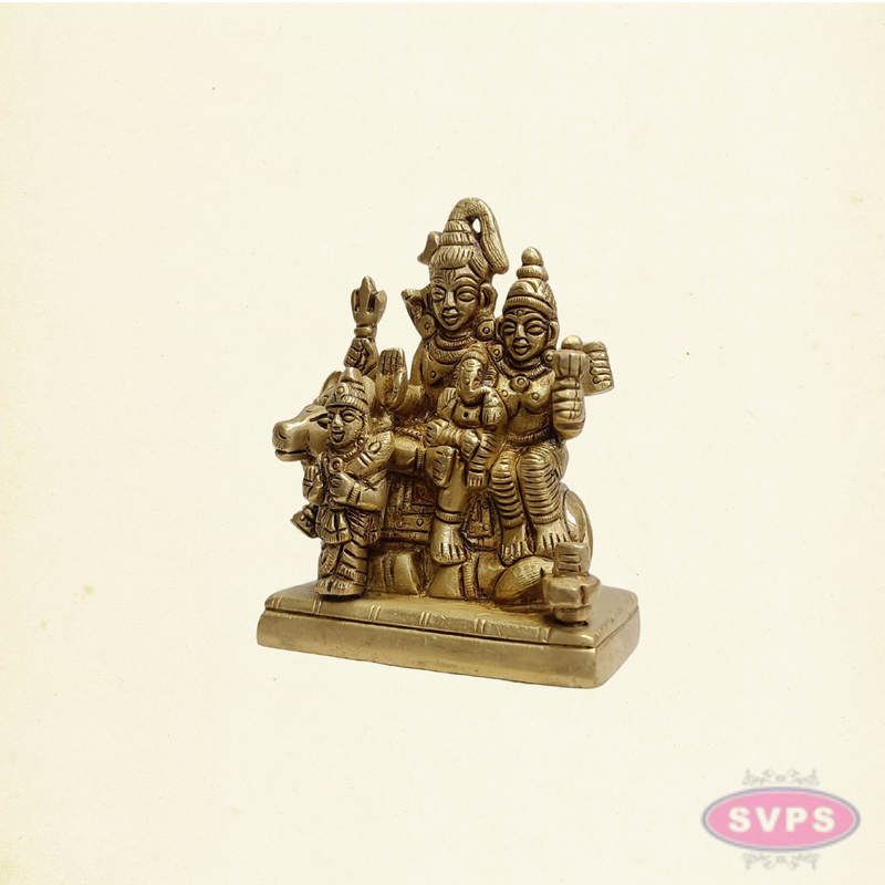 Brass Shiva Family Statue with Lord Murugan, Ganesha & Nandi